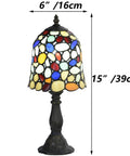 Colorful Cobblestone Tiffany Style Stained Glass Table Lamp With Six Inch Shade, Handcrafted Copper Foil, 15 Inch Tall, Multi Colored Glass