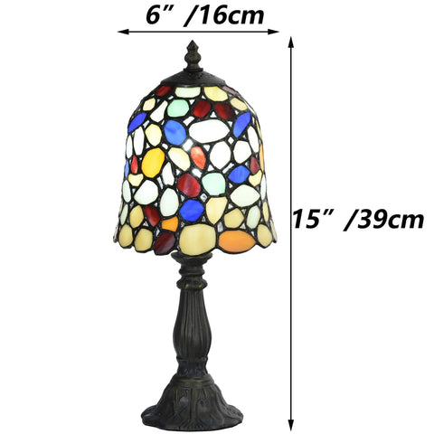 Colorful Cobblestone Tiffany Style Stained Glass Table Lamp With Six Inch Shade, Handcrafted Copper Foil, 15 Inch Tall, Multi Colored Glass