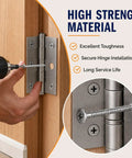 Close-up of Satin Nickel Door Hinge installation using 120 Pack Heavy Duty Nine By Three Inch Satin Nickel Door Hinge Screws.