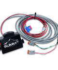 Front view of Summit Hydraulics switch box control with bundled gray hydraulic hoses and orange connectors