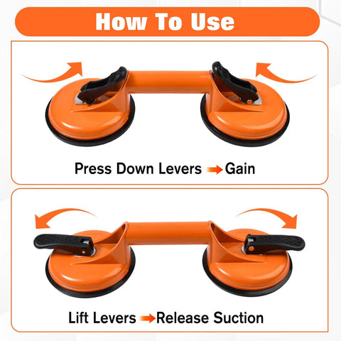 Heavy Duty Aluminum Vacuum Double Suction Cups And Rubber Hammer Floor Gap Repair Kit demonstration of lever usage