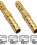Brass Hose Barb Fittings Repair Kit for Water, Fuel and Air Lines Includes Two Pcs One Quarter Inch Six Millimeter Brass Barb Splicer Menders and Four Stainless Steel Pipe Clamps Beefed Up Durable Fuel Line Connector Fittings for Leak Free Quick Fix.