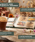 Big Capacity Seed Packet Organizer Binder With 50 Heavy Duty Sheet Protectors That Holds 200 Seed Envelopes, open on a table.
