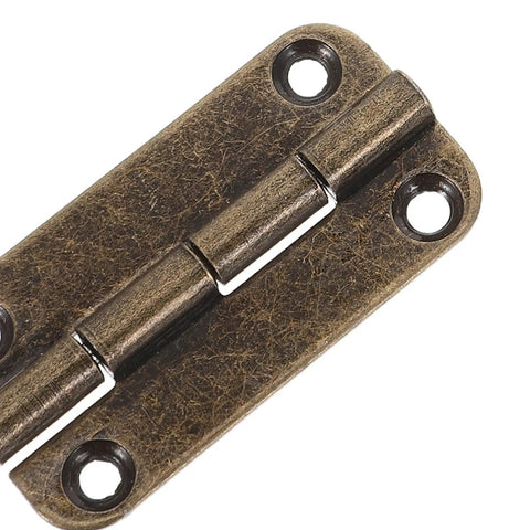 Close-up of a 12 Pack Small Iron Hinges With Rounded Corners 1.4 Inch Antique Bronze Cabinet Butt Hinges showing four-hole mount