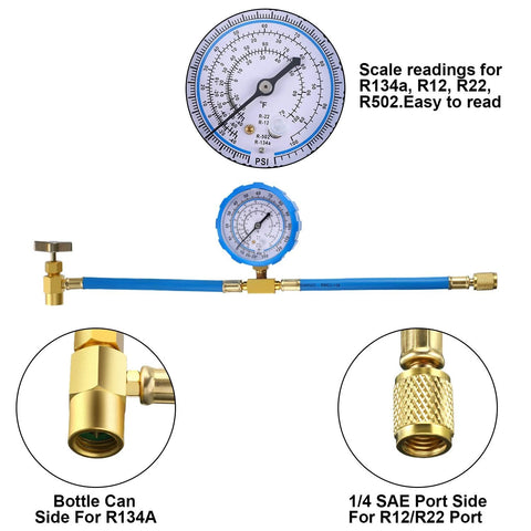 Mudder BPV31 piercing tap valve kit, blue hose with brass fittings and gauge; 2-pack; fits 1/4, 5/16, 3/8 in OD pipes