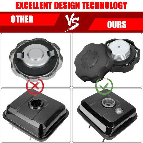 Comparison of gas caps and tanks for Gas Tank With Fuel Level Gauge Kit Built For Predator 212 And Clone Engines Six Point Five Horsepower.