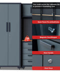 Tough As Nails 16 Piece Metal Garage Cabinet Collection with steel handles, magnetic door stopper, and pre-drilled holes.