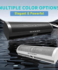 Sixty Inch High Velocity Air Curtain For Doors That Chases Pesky Flies With Straight Up Powerful 1530 Cfm Flow And No Fuss Wall Mount Setup featuring black and white options.