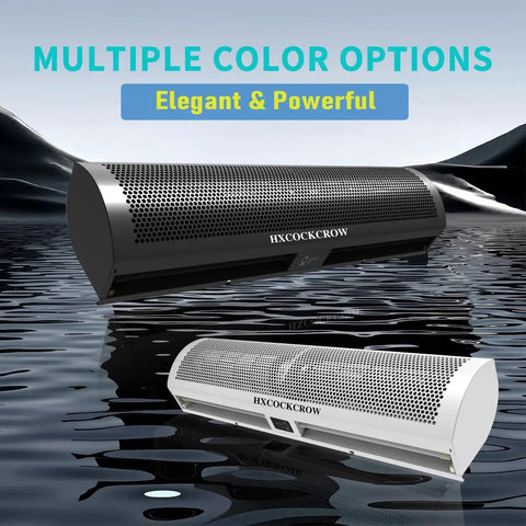 Sixty Inch High Velocity Air Curtain For Doors That Chases Pesky Flies With Straight Up Powerful 1530 Cfm Flow And No Fuss Wall Mount Setup featuring black and white options.