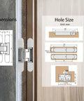 Dimensions and hole size of Heavy Duty Hidden Door Hinges Silver 4 Pack 6 Inch Concealed Cabinet Hardware.