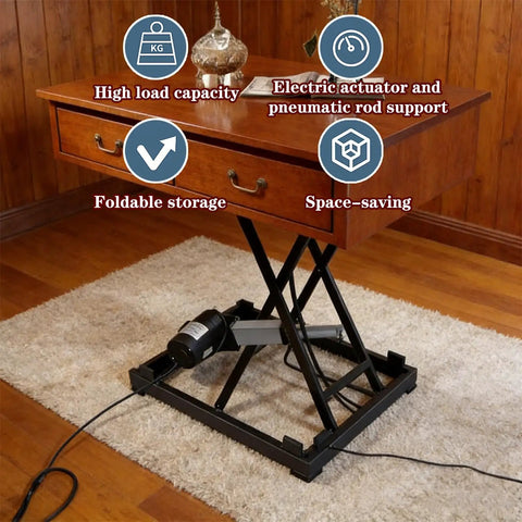 Cool Electric Scissor Lift Table With Remote Control Height Adjustable Lifting Platform in foldable design with storage features.