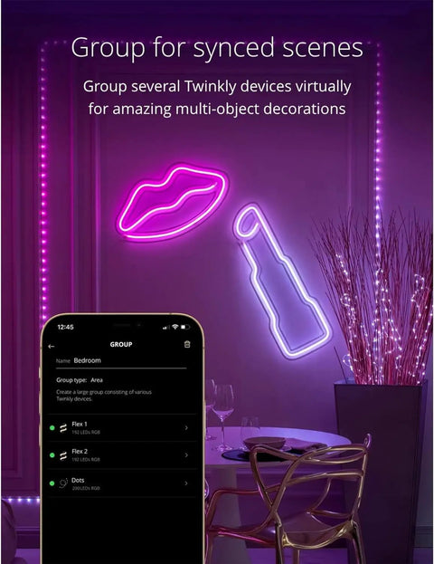 Room with neon lights and 6.5ft RGB LED Strip Tube Flexible With 16M Colors, USB C Powered, App Controlled Lighting For Gaming And Room Vibe