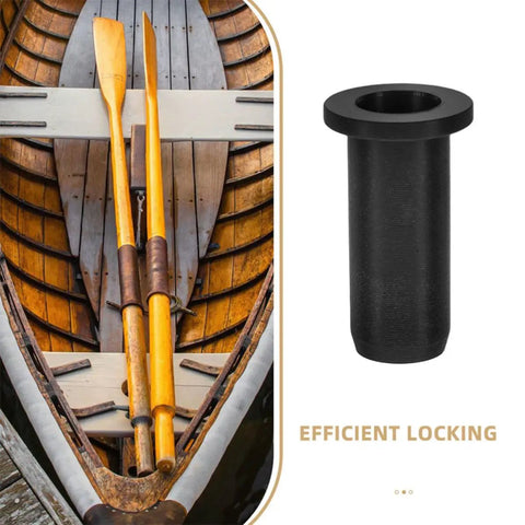 Premium 8 Pack Black Plastic Oarlock Bushings For Kayaking And Boating Upgrades Oar Protection Plus Universal Fit Hardware Socks To Keep Your Paddles Smooth And Dang Free From Dents., black plastic oarlock bushing shown beside wooden boat oars