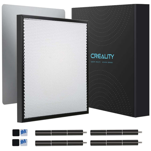Creality honeycomb laser bed 320x320mm with steel sheet and 12 raisers, front view for Falcon laser cutter