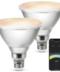Smart Outdoor Floodlight Bulbs 2700K to 6500K Dimmable LED E26 PAR38 11W 1000 Lumens No Hub Required Works With Alexa and Google Home 2 Pack WiFi Connected