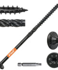 Heavy Duty Structural Wood Lag Screws No 14 By 8 Inch Premium Carbon Steel Fasteners displayed with drive bit, ideal for deck and fence projects.