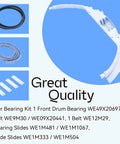 Dryer Drum Bearing Kit For Most Home Dryers, Quiet Replacement That Ends Squeaking And Grinding, Stops Black Marks From Worn Bearings And Slides, Easy DIY Install, Restores Quiet, Smooth, Efficient Drying Performance. Dryer bearing kit with belt, felt, and slides