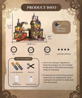 Product information for Dope Steampunk Train Station DIY Miniature House Kit With Victorian Fantasy Railtrack City Dollhouse Wood 3D Puzzle For Tiny House Nook And Holiday Decor, including dimensions and assembly details.