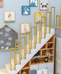 Gold U Shaped Stair Handrail features no sweat install and dang sturdy wrought iron construction for safe grip on indoor steps.