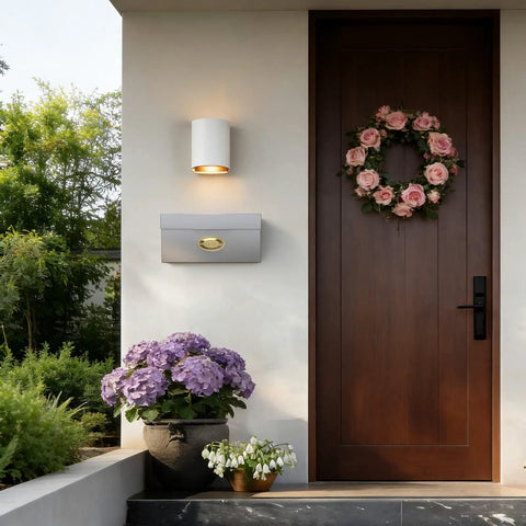 Front door with Weatherproof Wall Mount Mailbox Outdoor Heavy Duty Stainless Steel Drop Box Keeps Mail Dry In Rain With Drip Edge Design