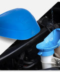 Universal Windshield Washer Fluid Reservoir Cap Replacement With Funnel Mode Fits 46 To 55 mm Neck And Replaces OE Cap For VW Beetle Golf Jetta Passat Tiguan Atlas Audi A3 A4 Q5 Q7 Porsche Buick Chevrolet, shown with blue cap.