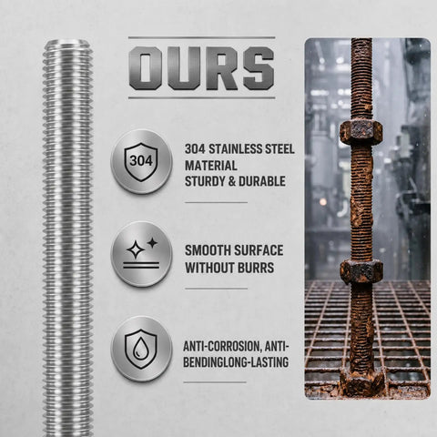 52 Piece Stainless Steel M6 Hardware Kit With 10 Inch Threaded Rods, Hex Lock Nuts, Acorn Cap Nuts, And Flat Washers, Your Go To DIY Furniture Builds For Home Projects And General Hardware Repairs. 304 stainless steel threaded rod, rust test comparison
