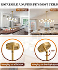 Mid Century Modern Sputnik Chandelier With 16 Lights Brushed Brass Arms And Frosted Milk Glass Shades For Kitchen Or Dining Room That Hits Different And Brings Major Vibes on flat and sloped ceilings.