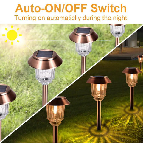 Outdoor Solar Lights 4 Pack Waterproof Garden Pathway Driveway Yard Lights With Auto On Off, Dimmable 10-40 Lumens in use