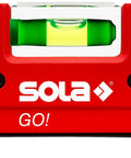 Sola Spirit Level Compact Go! Clip, 0 with bright green vial nested in durable red polyamide housing.