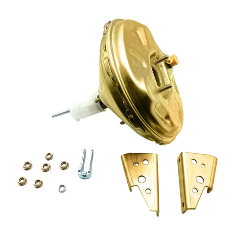 11 Inch Power Brake Booster And Master Cylinder Kit For GM A Body F Platform X Body showing gold booster and mounting hardware.