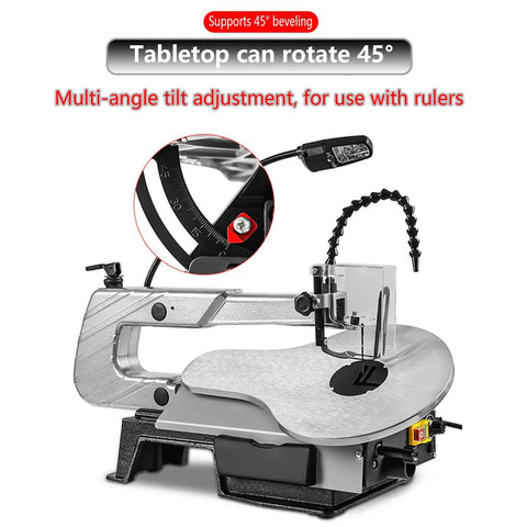 Heavy Hitter 16 Inch Jigsaw With Variable Speed And LED Light showcasing 45° bevel support and multi-angle adjustment.
