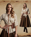 Clutch Vintage Renaissance Pirate Belt Set Featuring Ridiculously Handy Cell Phone Pouch worn with a blouse and skirt.