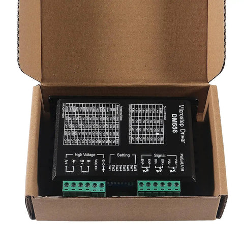 Four Pack CNC Digital Stepper Driver DM556 Controller For NEMA 23 24 34 Motors in open box packaging