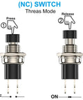 Diagram of Momentary Push Button Switch 1A 250V AC SPST NC Black Cap Mini Push Button With Wire 2 Pin Terminal in ON and OFF positions