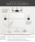 Diagram showing installation placement for Brushed Nickel 5 Light Vanity Bath Light With Clear Satin Etched Glass Dope Modern 36 Inch Wall Mount Fixture For Bathrooms Damp Rated 36 Inch Wide By 8 Inch High Bulbs Not Included above a mirror.
