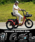 Adult Electric Trike 750W 48V Folding Three-Wheel Tricycle With 20x3 Fat Tires Front Suspension Hydraulic Disc Brakes Stable Rear Differential Easy Fold Comfortable Safe Ride For Seniors And Beginners, rider on red model