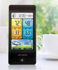 Color Weather Station With Forecast, Temperature, Humidity, And Backyard Sensor Data, Self Calibrating Forecasting on desk
