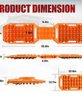 Extendable Offroad Traction Tracks With Jack Base dimensions showing length, width, and depth, orange color, Gen 8.