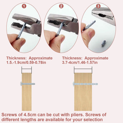 Cutting screws for Antique Drop Bail Drawer Pulls Set Of Four In Bronzed Finish using pliers, showing thickness adjustments