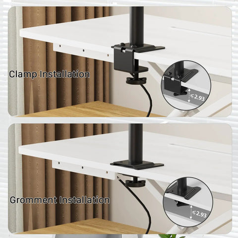 Clamp and grommet installation options for 32 Inch Standing Desk Converter Sit Stand Riser With Keyboard Tray For Home Office