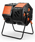 Double Chamber 45 Gallon Rotating Compost Tumbler With Two 22.5 Gallon Chambers For Fast Easy Backyard Composting In Garden Or Kitchen Waste Bright Orange Door