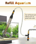 Bucket Free Aquarium Water Change Kit with metal faucet connector and long 25 ft hose auto siphon gravel cleaner setup