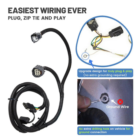 4 Pin Trailer Wiring Harness For Jeep Wrangler JK JKU 2007 2018 Plug And Play T Connector showcased with installation features