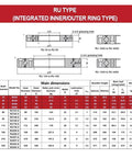 Technical diagram of High Precision Crossed Roller Bearings With Rings RU28 RU42 RU66 RU85 Drop In Replacement For Heavy Duty Machinery