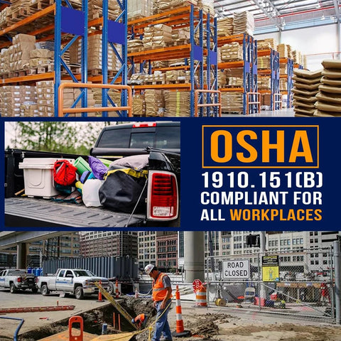 Everlit 185-piece metal first aid kit for contractors; OSHA compliant wall-mount box in warehouse and construction sites