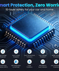 Close-up of microchip with safety features for Portable Level 2 EV Charger J1772 Charging Station 240V For Home And On The Go.