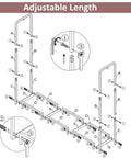 Diagram of Beefy Heavy Duty Firewood Rack with log carrier showing assembly and adjustable length with eight support points.