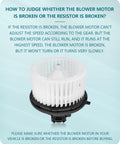 Front HVAC Blower Motor Compatible With Chevy Tahoe Silverado Avalanche Suburban 2007 2008 2009 2010 2011 2012 2013 2014 For GMC Yukon Sierra Cadillac Escalade Without Resistor 22741027 with troubleshooting guide in background