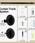 Adjustable Black Shower Curtain Rod 36 To 63 Inches Aluminum With 180 Degree Rotating Brackets, Dual Installation Adhesive Or Drill, Rustproof Smooth Gliding For Quick Secure Shower Setup, curtain track system with mounting brackets and hardware