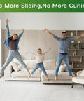 Family enjoying in living room with non slip rug pads and tape for hardwood floors and tiles reusable and washable no damage.